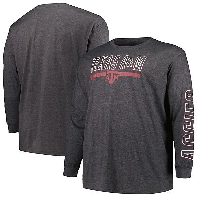 Men's Profile Heather Charcoal Texas A&M Aggies Big & Tall Two-Hit Graphic Long Sleeve T-Shirt