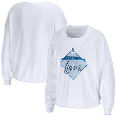 Women's WEAR by Erin Andrews White Detroit Lions Domestic Cropped Long Sleeve T-Shirt