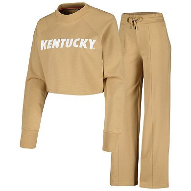 Women's Tan Kentucky Wildcats Raglan Cropped Sweatshirt & Sweatpants Set
