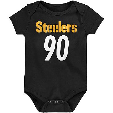 Newborn & Infant T.J. Watt Black Pittsburgh Steelers Mainliner Player Name & Number Bodysuit