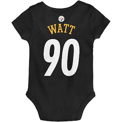 Newborn & Infant T.J. Watt Black Pittsburgh Steelers Mainliner Player Name & Number Bodysuit