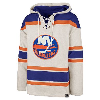Men's '47 Oatmeal New York Islanders Rockaway Lacer Pullover Hoodie