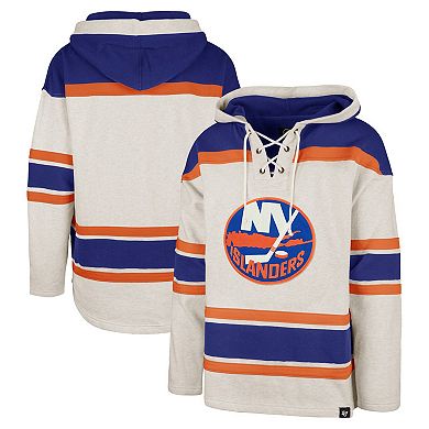 Men's '47 Oatmeal New York Islanders Rockaway Lacer Pullover Hoodie