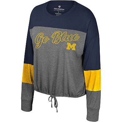 Women's Colosseum Gray Michigan Wolverines Twinkle Lights Tie Front Long Sleeve T-Shirt