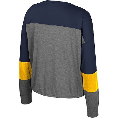 Women's Colosseum Gray Michigan Wolverines Twinkle Lights Tie Front Long Sleeve T-Shirt