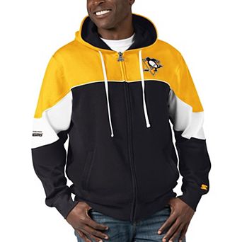Men's Starter Black/Gold Pittsburgh Penguins Power Forward Full-Zip Hoodie