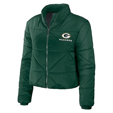 Women's WEAR by Erin Andrews  Green Green Bay Packers Cropped Puffer Full-Zip Jacket