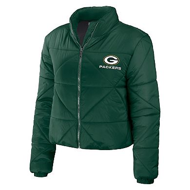 Women's WEAR by Erin Andrews Green Green Bay Packers Cropped Puffer Full-Zip Jacket