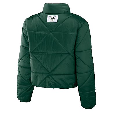 Women's WEAR by Erin Andrews Green Green Bay Packers Cropped Puffer Full-Zip Jacket