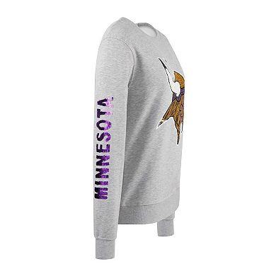 Women's Cuce Heather Gray Minnesota Vikings Sequined Logo Pullover Sweatshirt