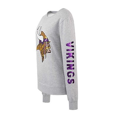 Women's Cuce Heather Gray Minnesota Vikings Sequined Logo Pullover Sweatshirt