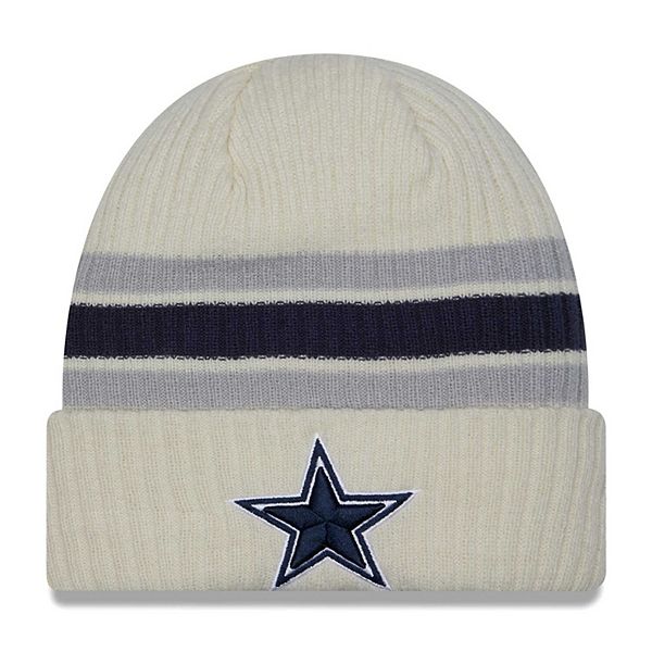 Men's New Era Cream Dallas Cowboys Team Stripe Cuffed Knit Hat