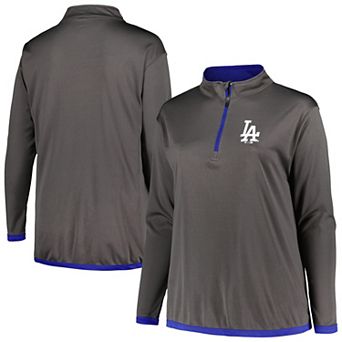 Women's Profile Charcoal Los Angeles Dodgers Plus Size Quarter-Zip Jacket