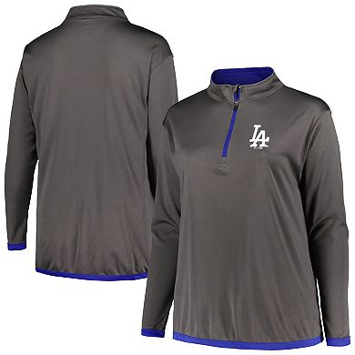 Women's Profile Charcoal Los Angeles Dodgers Plus Size Quarter-Zip Jacket