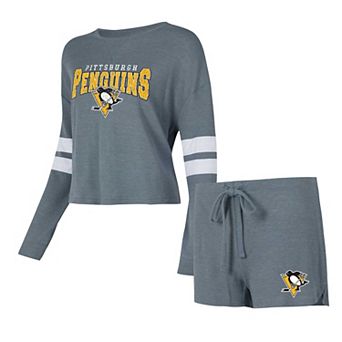 Women's Concepts Sport Gray Pittsburgh Penguins Meadow��Long Sleeve Top & Shorts Sleep Set