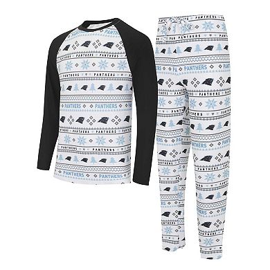 Men's Concepts Sport White/Black Carolina Panthers Tinsel Raglan Long Sleeve T-Shirt & Pants Sleep Set