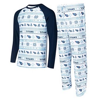 Men's Concepts Sport White/Navy Tennessee Titans Tinsel Raglan Long Sleeve T-Shirt & Pants Sleep Set