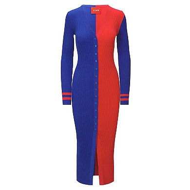 Women's STAUD Royal/Red New York Giants Shoko Knit Button-Up Sweater Dress