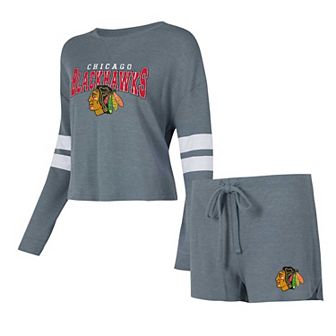 Women's Concepts Sport Charcoal Chicago Blackhawks Meadow Long Sleeve T-Shirt & Shorts Sleep Set