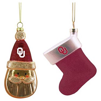 Oklahoma Sooners Two-Pack Snowman & Stocking Blown Glass Ornament Set