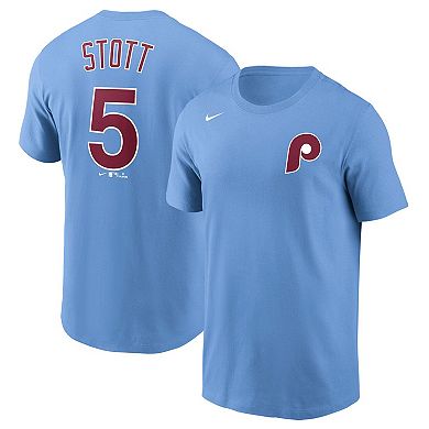 Men's Nike Bryson Stott Light Blue Philadelphia Phillies Player Name & Number T-Shirt