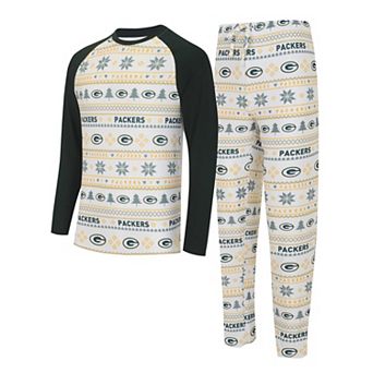 Men's Concepts Sport White/Green Green Bay Packers Tinsel Raglan Long Sleeve T-Shirt & Pants Sleep Set