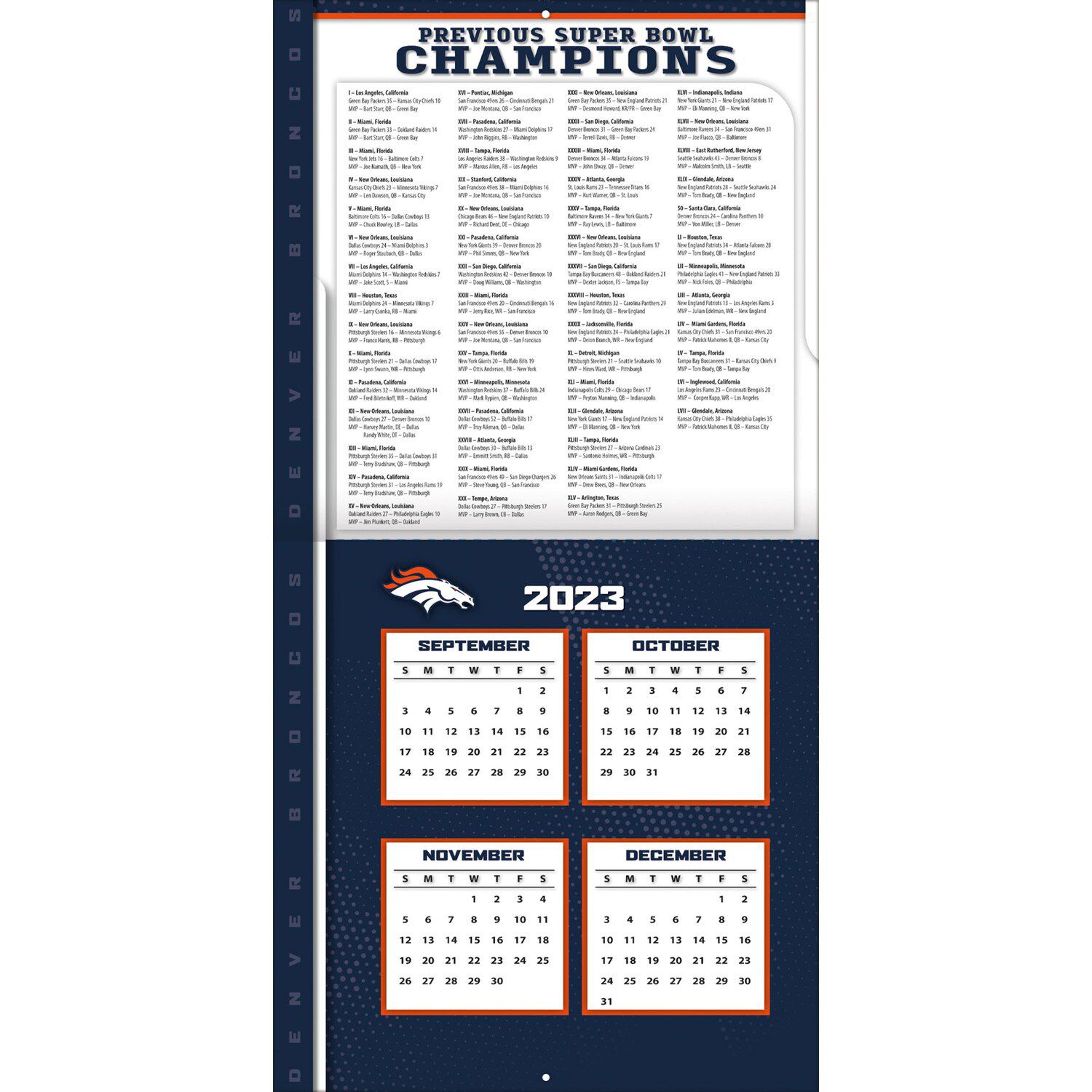 Denver Broncos 2024 12'' X 12'' Team Wall Calendar