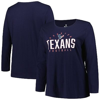 Women s Fanatics Branded Navy Houston Texans Plus Size Foiled Play Long Sleeve T Shirt