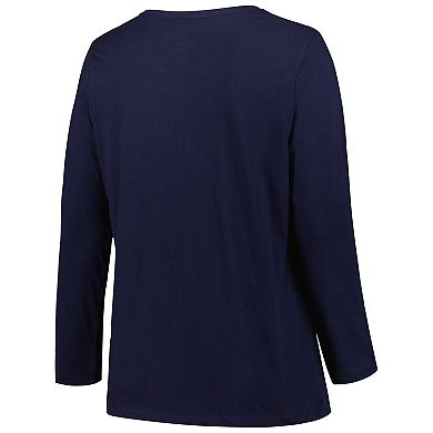 Women's Fanatics Branded Navy Houston Texans Plus Size Foiled Play Long Sleeve T-Shirt