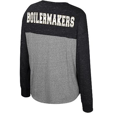 Women's Colosseum Heather Gray/Black Purdue Boilermakers Jelly of the Month Oversized Tri-Blend Long Sleeve T-Shirt