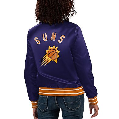 Women's Starter Purple Phoenix Suns Full Count Satin Full-Snap Varsity Jacket