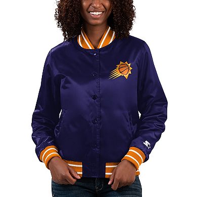Women's Starter Purple Phoenix Suns Full Count Satin Full-Snap Varsity Jacket