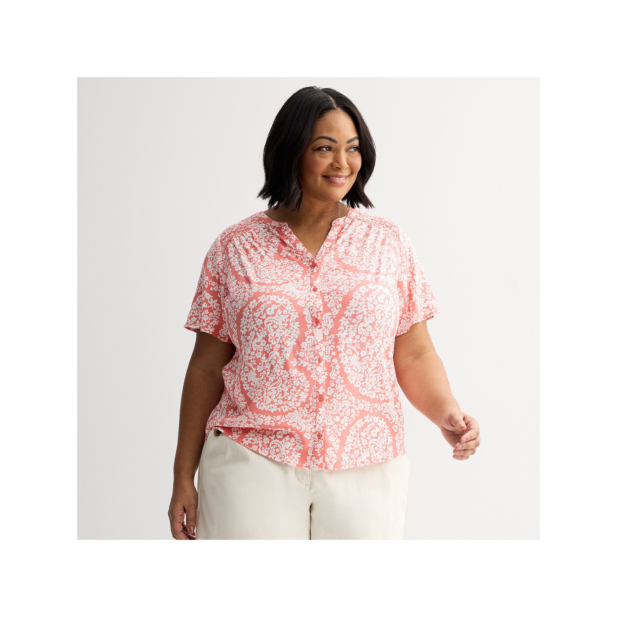 Plus Size Croft & Barrow® Short Sleeve Femme Blouse, Womens, Size: 0X, Pi