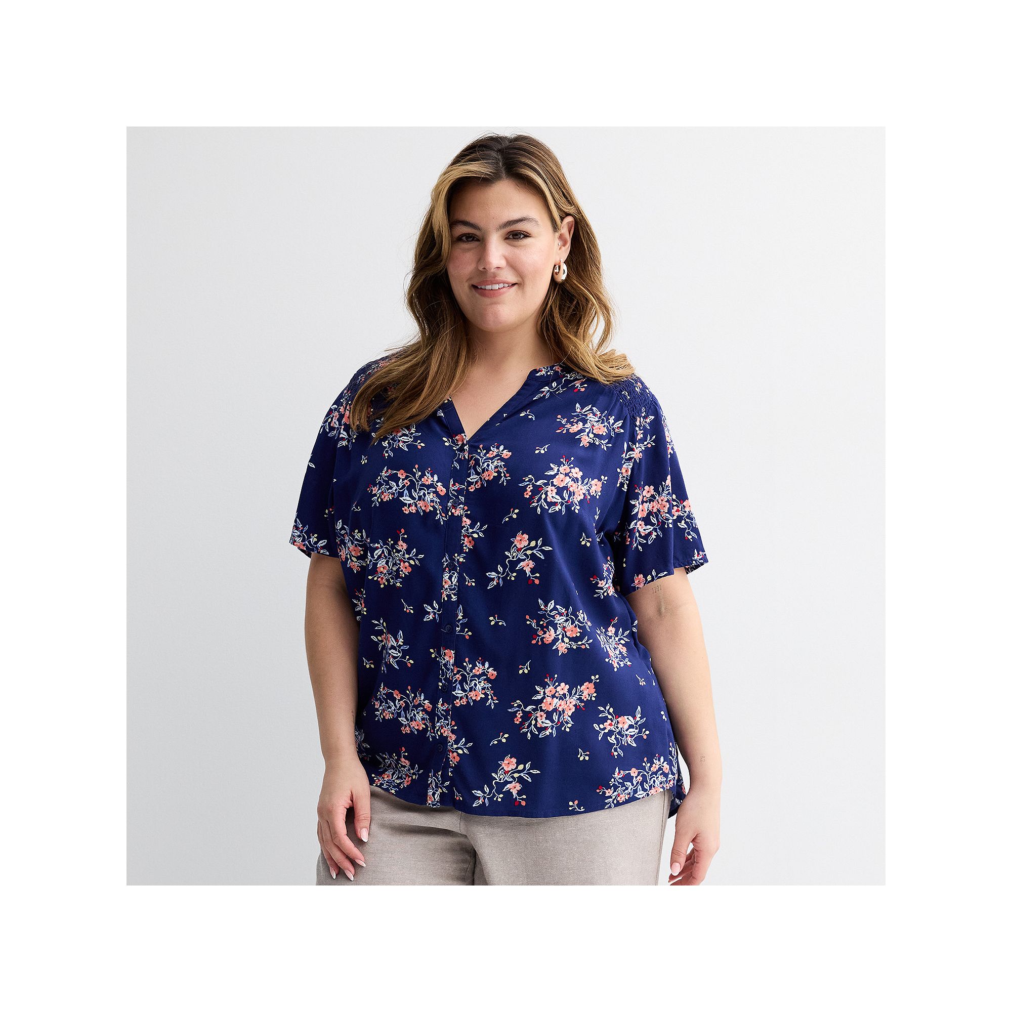 Plus Size Croft & Barrow® Short Sleeve Femme Blouse, Womens, Size: 0X, Na