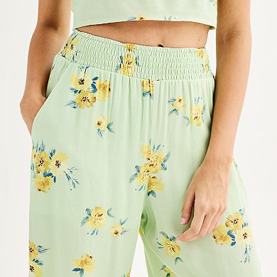 Juniors' Live To Be Spoiled Floral Wide Leg Pants