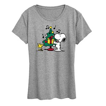 Women's Peanuts Snoopy & Woodstock Christmas Tree Graphic Tee