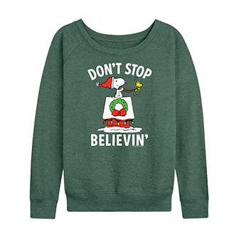 Women's Peanuts Believe Snoopy French Terry Long Sleeve Tee