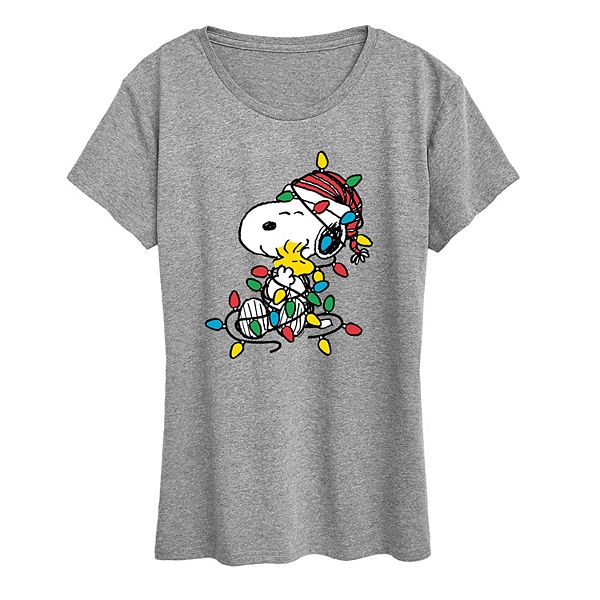 Women's Peanuts Snoopy & Woodstock Christmas Lights Graphic Tee