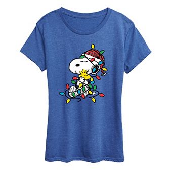 Women's Peanuts Snoopy & Woodstock Christmas Lights Graphic Tee