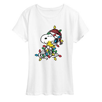Women's Peanuts Snoopy & Woodstock Christmas Lights Graphic Tee