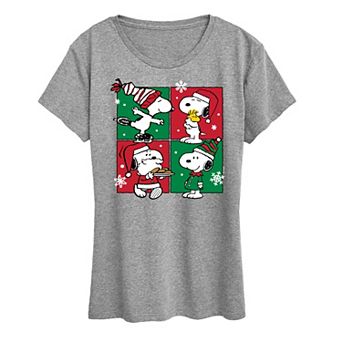 Women's Peanuts Snoopy Christmas Grid Graphic Tee