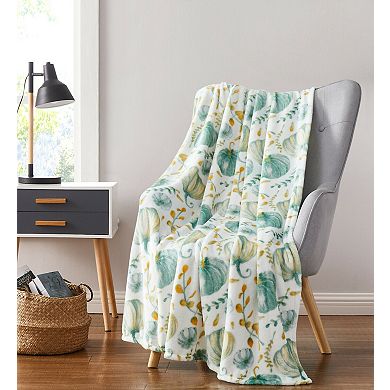 Kate Aurora Teal Halloween Harvest Pumpkins Oversized Blanket Accent Throw