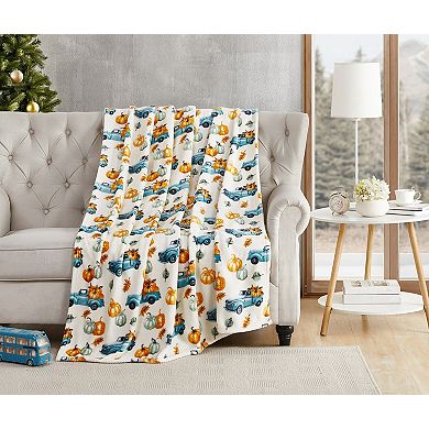 Kate Aurora Thanksgiving Autumn Harvest Watercolor Delivery Pick Up Trucks Ultra Soft & Plush Oversized Accent Throw Blanket - 50 in. W x 70 in. L