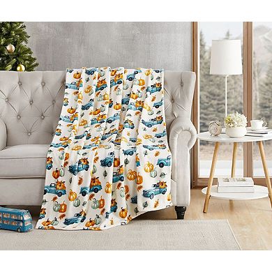 Kate Aurora Thanksgiving Autumn Harvest Pick Up Trucks Ultra Soft and Plush Oversized Throw Blanket