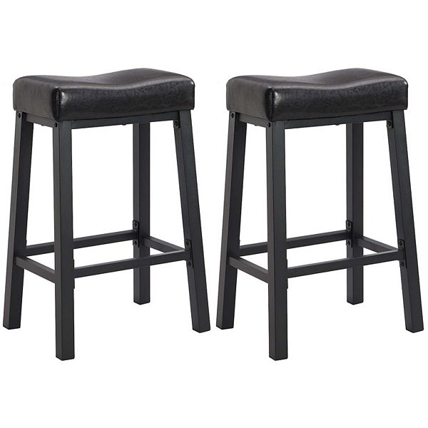 eHemco Heavy Duty Padded Faux Leather Saddle Kitchen Counter Height Barstools 29 Inches Set of 2