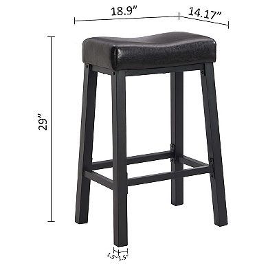 eHemco Heavy-Duty Padded Faux Leather Saddle Kitchen Counter Height Barstools, 29 Inches, Set of 2