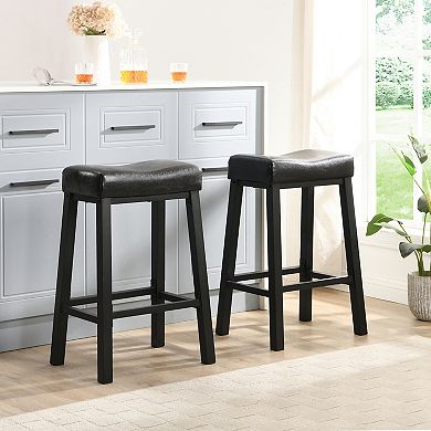 eHemco Heavy-Duty Padded Faux Leather Saddle Kitchen Counter Height Barstools, 29 Inches, Set of 2