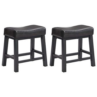 eHemco Heavy-Duty Padded Faux Leather Saddle Seat Counter Height Barstools, 18.9 in Set of 2