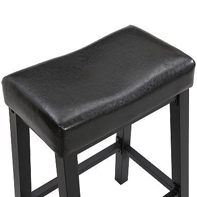 eHemco Heavy-Duty Padded Faux Leather Saddle Seat Counter Height Barstools, 18.9 Inches, Set of 2