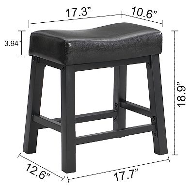 eHemco Heavy-Duty Padded Faux Leather Saddle Seat Counter Height Barstools, 18.9 Inches, Set of 2